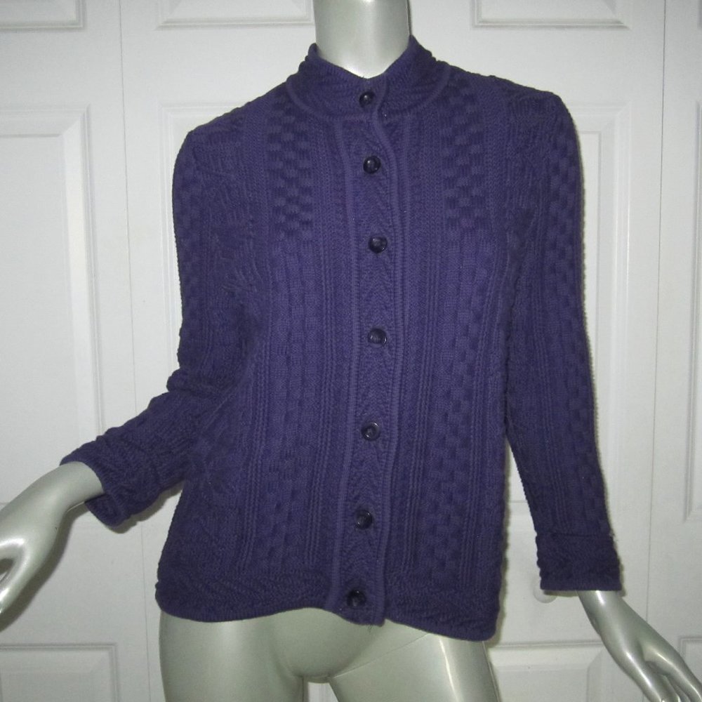 L.L. BEAN Purple Chunky Cotton Cardigan Sweater